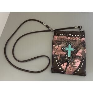 American Bling Mini Crossbody Purse Cell Phone Pouch Cross Design Embossed